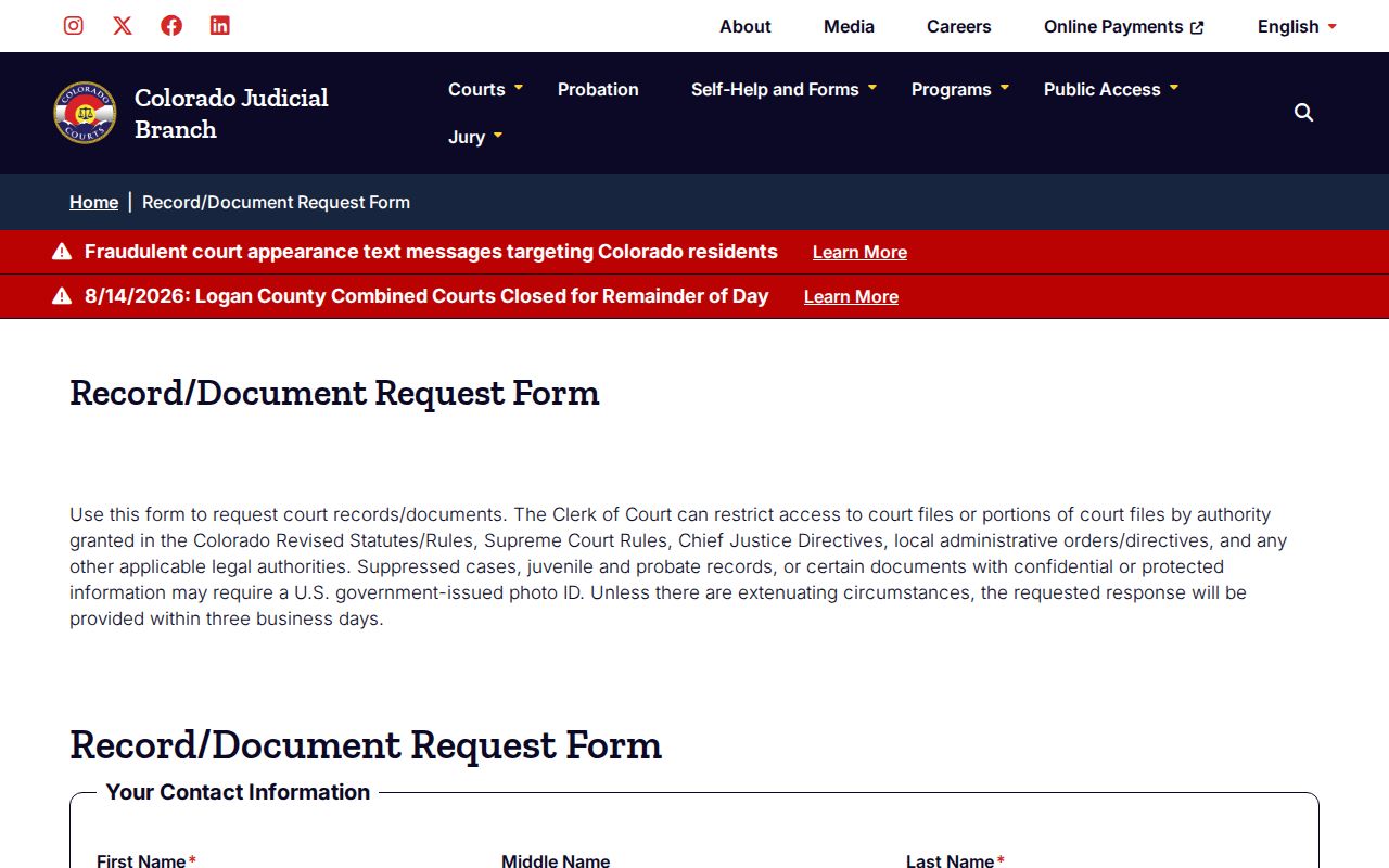 Sedgwick County court records document request form
