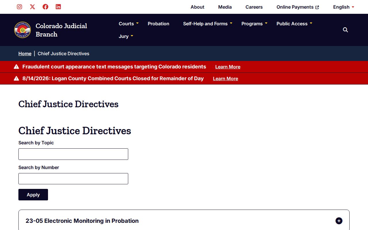 Sedgwick County docket search Chief Justice Directives index